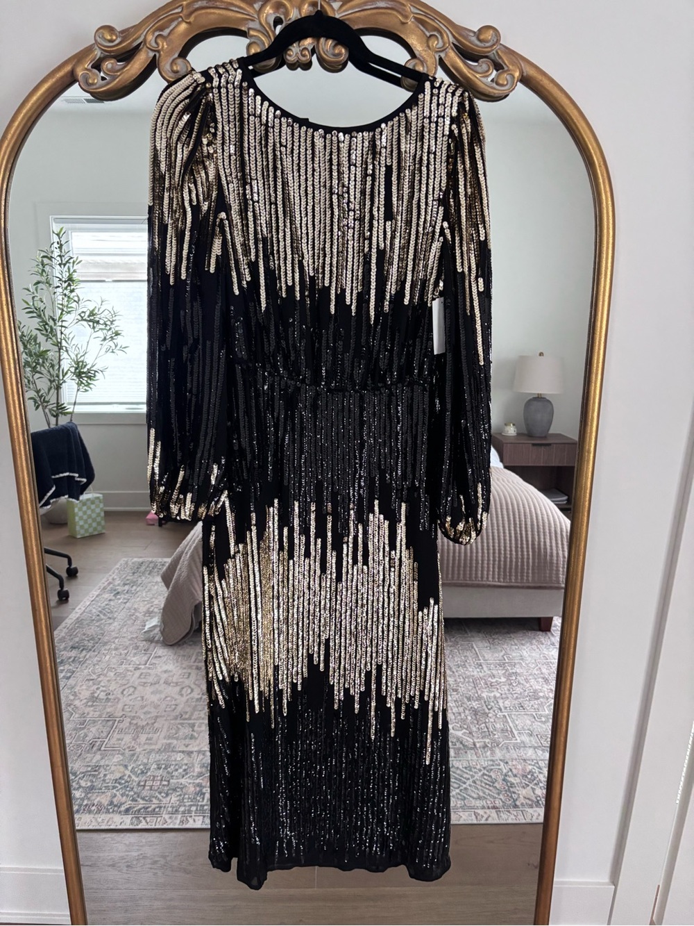 River Island Sequin Long Sleeve Midi Dress